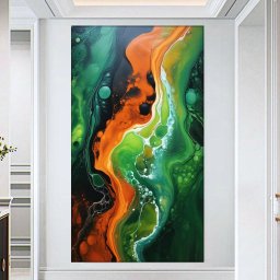 Tablou Canvas Abstract Verde Portocaliu ADF47 (Dimensiune LxH: 110x195cm)
