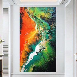 Tablou Canvas Abstract Verde Portocaliu ADF46 (Dimensiune LxH: 110x195cm)