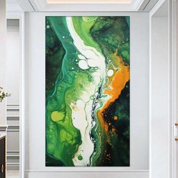 Tablou Canvas Abstract Verde Portocaliu ADF45 (Dimensiune LxH: 50x90cm)