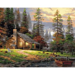 Set pictura pe numere, cu sasiu, Casuta din padure, 40x50 cm