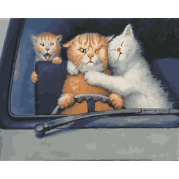 Set pictura pe numere, cu sasiu, Familie de pisici, 40x50 cm
