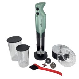 Mixer BAMIX Jubilee Edition 200W, 3 lame, Procesor, Motor profesional, Vas 600ml, Vas 400ml, Perie intretinere, Stand DeLuxe, Verde Olive