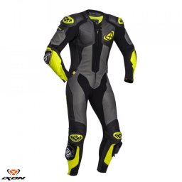 Costum (combinezon) motociclete barbati piele Ixon vara model Vendetta Evo MS culoare: negru/antracit/galben