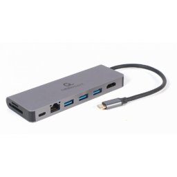 Docking station USB type C la HDMI 4K + 2 x USB-A + slot SD + Gigabit LAN + PD 60W, Gembird A-CM-COMBO5-05