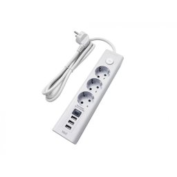 Prelungitor cu 3 x Schuko + 1 x USB type C + 3 x USB-A 3m Alb, EXTS-3S3M-USBC4-WL