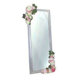 Oglinda miresei lucrata cu flori de matase, roz - ILIF405006
