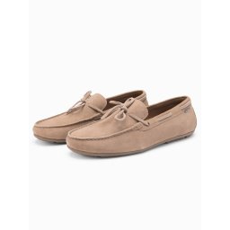Ombre Men's leather moccasin shoes with thong and driver sole - beige