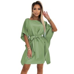 287-27 SOFIA Butterfly dress with a binding at the waist - olive color