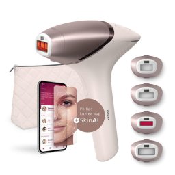 Epilator IPL Lumea Seria 9900 BRI977/00, Senzor Smartskin, tehnologie SenseIQ , 450.000 impusuri, accesoriu fata, corp, axila si inghinal, Roz pudra