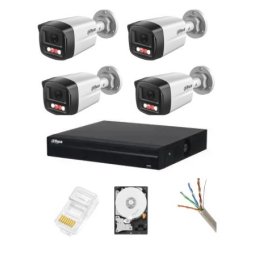 Sistem supraveghere complet Dahua 4 camere IP 4 MP Dual Light IR 30m WL 30m Microfon NVR 4 canale HDD si accesorii instalare incluse