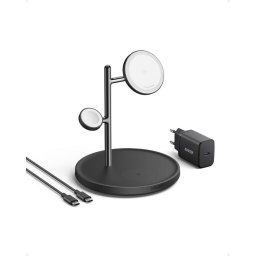 Incarcare wireless MagGo 15W, 3-in-1, 3 x wireless, incarca simultan telefon, casti si smartwatch Apple, negru