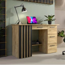 BIM512 - Birou 120 cm, masa de calculator cu 4 sertare si 1 dulap, office - culoarea Stejar
