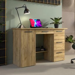 BIM511 - Birou 120 cm, masa de calculator cu 4 sertare si 1 dulap, office - culoarea Stejar