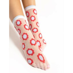 Sosete lycra albe cu flori rosii Fiore Mia 20 den