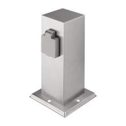 Solight PG11 - Stâlp exterior cu 2 prize 230V IP44 crom mat, design pătrat