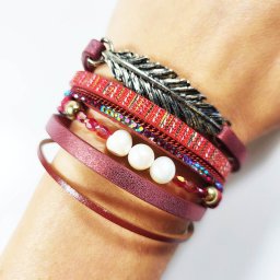 Bratara dama piele Leaf Red-MY21