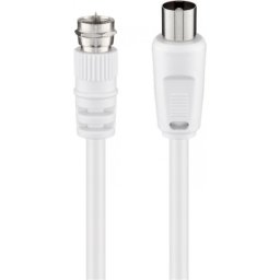 Cablu antena coaxial IEC la F T-T 2.5m Alb, Goobay G11727