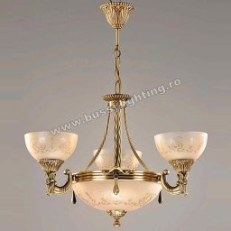 Lustra Armoni cu 3 Brate, Desing Clasic, Finisaj Bronz Antic, Abajur Crem - Bussy Lighting 3040-52-03A