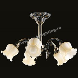 Lustra Bella cu 5 Brate, Desing Clasic, Finisaj Bronz Antic, Abajur Crem - Bussy Lighting 3026-52-45A