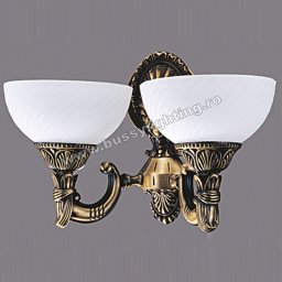 Aplica Omega cu 2 Brate, Desing Clasic, Finisaj Bronz Antic, Abajur Alb - Bussy Lighting 3035-52-29B