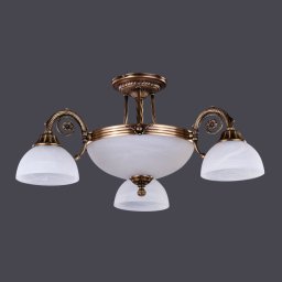 Lustra Dakar cu 3 Brate, Desing Clasic, Finisaj Bronz Antichizat, Abajur Alb - Bussy Lighting 3087-52-03B
