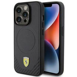 Husa Ferrari Carbon Metal Logo MagSafe case for iPhone 15 Pro - black