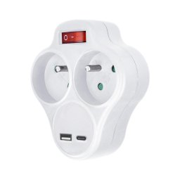 Multipriză cu încărcător USB A+C și întrerupător Solight P99USBC-PD20 2x10A alb