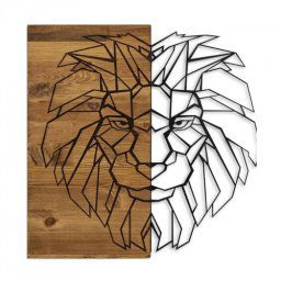 Decoratiune de perete Deco Art Studio Casa, Lemn si metal, Design Lion, 47,5 x 58 x 3 cm, Maro nuc/Negru