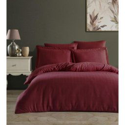 Lenjerie pat dublu Satin Bordo Studio Casa, 100% Bumbac Satinat, Cearceaf pilota 200 x 220 cm, Cearceaf pat 240 x 260 cm, 4 fete de perna 50 x 70 cm, 70 x 70 cm, Uni