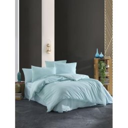Lenjerie pat dublu Waffle Mint Studio Casa, 100% Bumbac Krep, Cearceaf pilota 200 x 220 cm, Cearceaf pat 240 x 260 cm, 2 fete de perna 50 x 70 cm, Multicolor