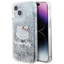 Husa Liquid Glitter Charms Kitty Head case for iPhone 15 - silver