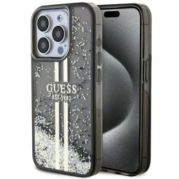 Husa iPhone 15 Pro 6.1" negru husă rigidă Liquid Glitter Gold Stripes
