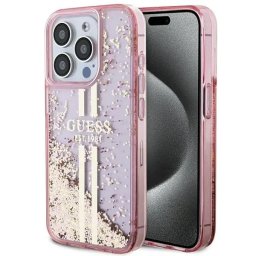 Husa iPhone 15 Pro 6.1" roz husă rigidă Liquid Glitter Gold Stripes
