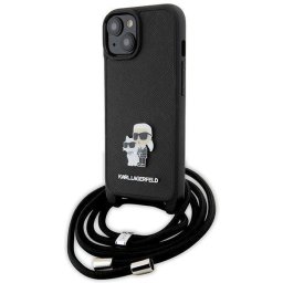 Husa Karl Lagerfeld Crossbody Saffiano Metal Pin Karl & Choupette case for iPhone 15 - black