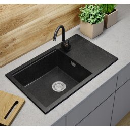 Pachet Chiuveta Bucatarie Granit 800*495 mm, cu Baterie dus extractibil, Sifon scurgere, granit