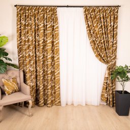 Set 2 draperii Hiko Chenille mustar, dark, cu rejansa