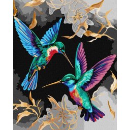 Set pictura pe numere, cu sasiu, Dans de colibri- extra culori metalizate, 40x50 cm