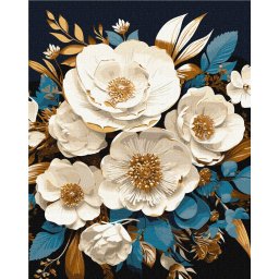 Set pictura pe numere, cu sasiu, Simfonie alba - extra culori metalizate, 40x50 cm