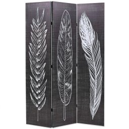 Paravan camera pliabil, negru&alb, 120 x 170 cm, imprimeu pene GartenMobel Dekor