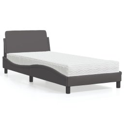 Pat cu saltea, gri, 90x190 cm, piele ecologica GartenMobel Dekor