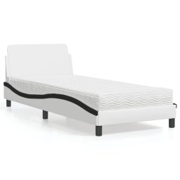 Pat cu saltea, alb si negru, 90x190 cm, piele ecologica GartenMobel Dekor