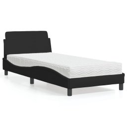 Pat cu saltea, negru, 90x200 cm, textil GartenMobel Dekor