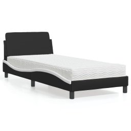 Pat cu saltea, negru si alb, 90x200 cm, piele ecologica GartenMobel Dekor