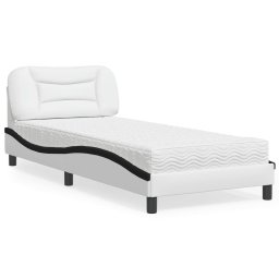 Pat cu saltea, alb si negru, 90x190 cm, piele ecologica GartenMobel Dekor