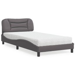 Pat cu saltea, gri, 100x200 cm, piele ecologica GartenMobel Dekor