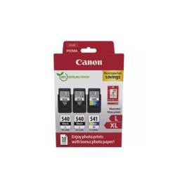 Pachet cartuse cerneala Canon Photo Value Pack 5224B015AA, 2x PG-540L, 1x CL-541XL Color + 50 Coli foto 10x15 cm, Negru