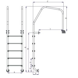 Scara piscina gratar perimetral din inox cu 5 trepte emaux of515-s