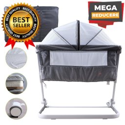 Pat bebe cu saltea, pernuta, plasa de insecte si husa de transport, pliabil - co-sleeping 0-12 luni