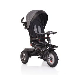 Tricicleta byox jockey cu sezut reversibil, pozitie de somn, muzica si lumini - gri cu stelute