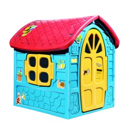 Casuta de joaca mare pentru copii dohany, albastra cu acoperis rosu, 5075k, 120x113x111 cm